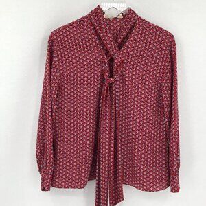 DVF Diane von Furstenberg Jessamine Star Cherry red blouse tie new Small 4 6
